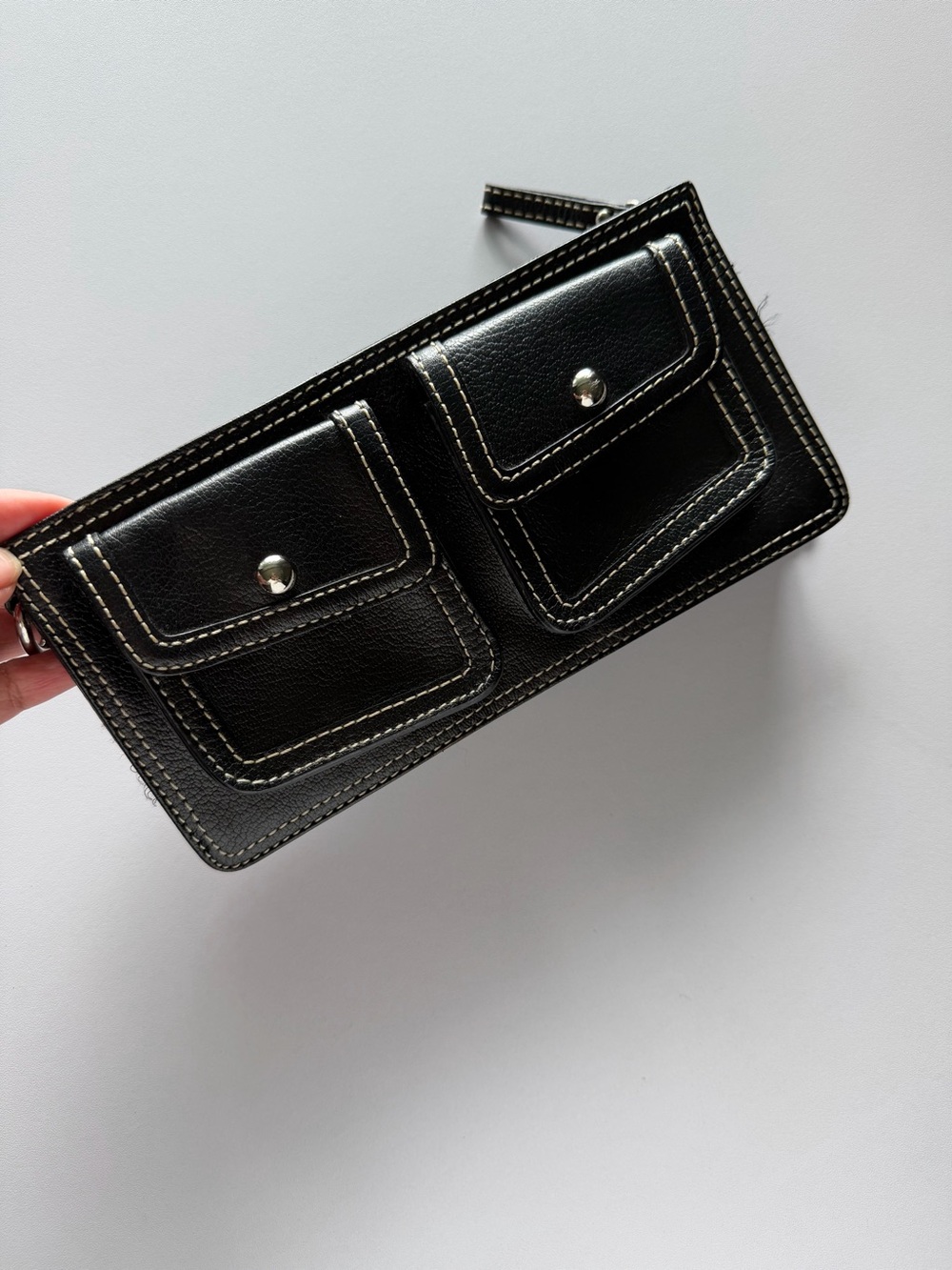 Nordstrom Black Leather Double-Pocket Wristlet Wallet